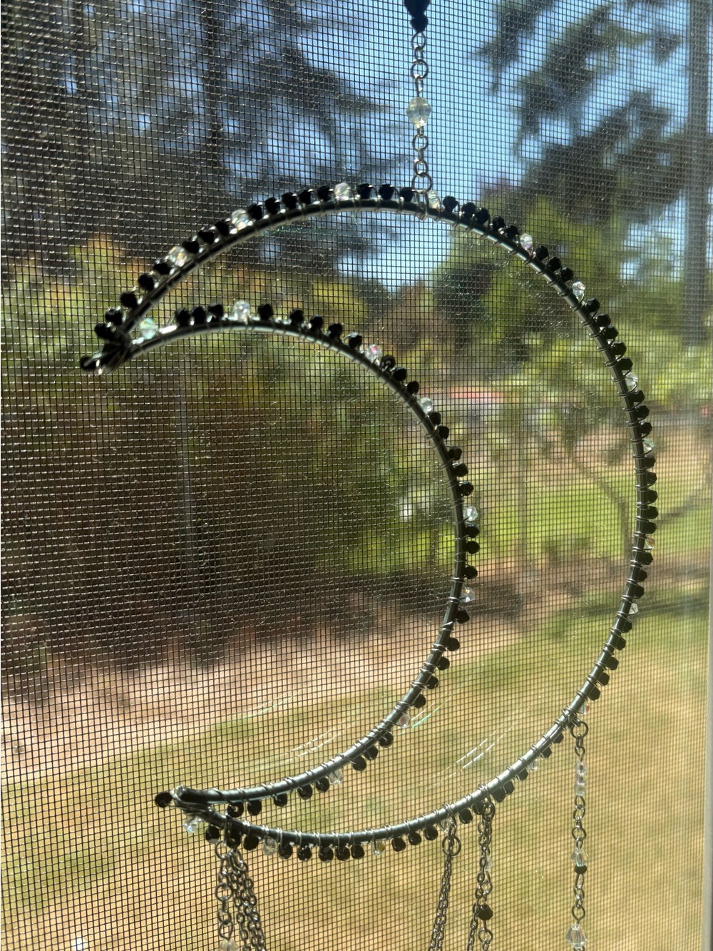 Handcrafted black and iridescent Crescent Moon Window Hanging/SunCatcher B1